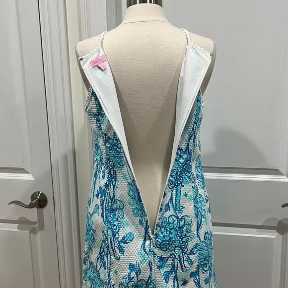 Lilly Pulitzer Dress Pearl Crochet Neck Halter Size 14 Blue & White - Picture 8 of 16